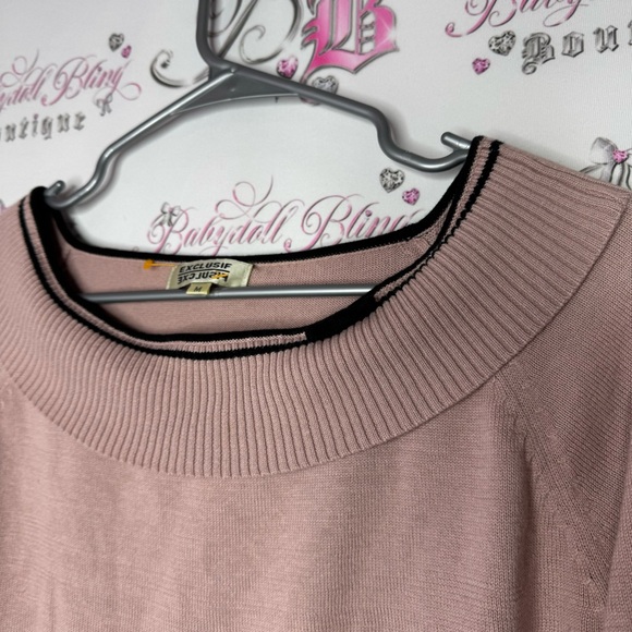 Exclusif top off shoulder ribbon 🎀 bows accents blush pink with black y2k cute - Picture 6 of 8